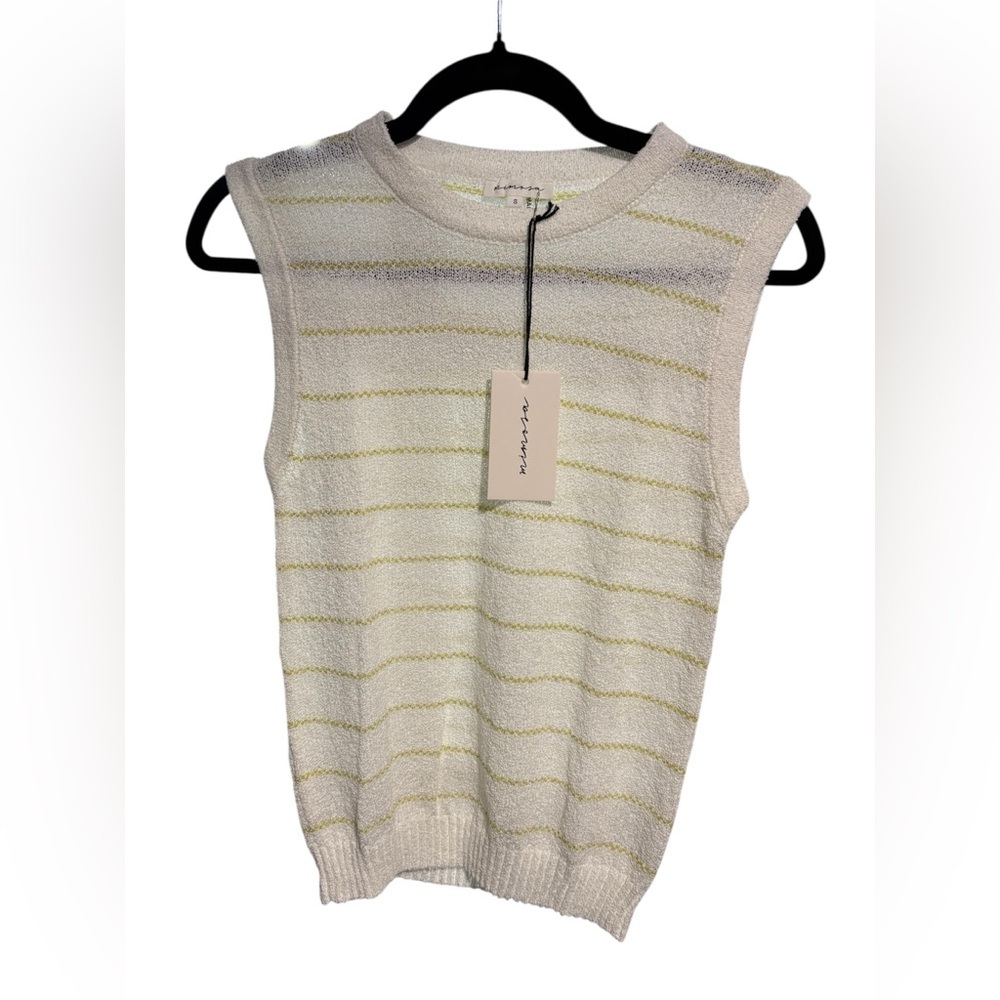 Mimosa Sleeveless Sweater Vest White and Yellow Stripes- Size Small‎